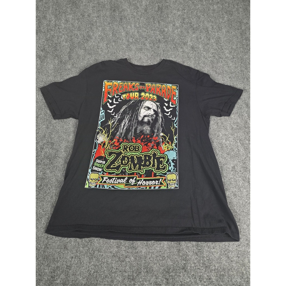 Rob Zombie Freaks on Parade Tour 2023 Black Graphic T-Shirt Mens XL Horror Scary
